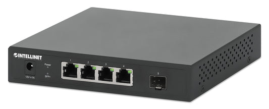 5 埠交換器，配備 4 個 2.5G 乙太網路埠與 1 個 SFP+ Uplink 上行埠